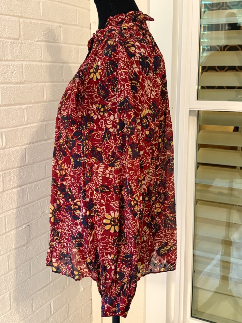 ba&sh Women's Gaelle Blouse Size 6 Women's Bordeaux and Multi Color - Picture 4 of 10